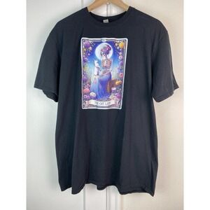 Gildan Softstyle Unisex 2XL Black Tarot Card THE CAT LADY 100% Cotton T-Shirt